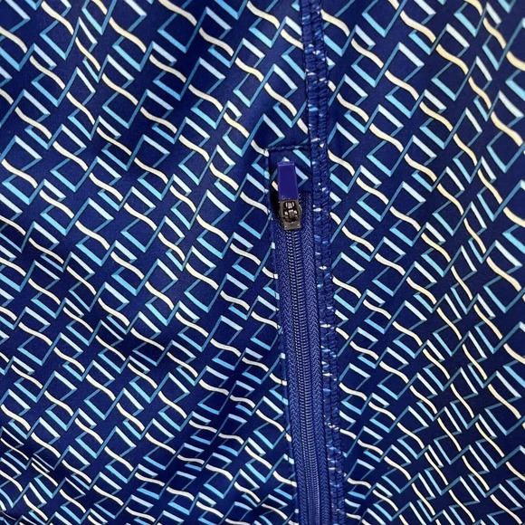 J McLaughlin Womens Blue Activewear Jacket Large Full Zip Windbreaker Geometric - Picture 7 of 11